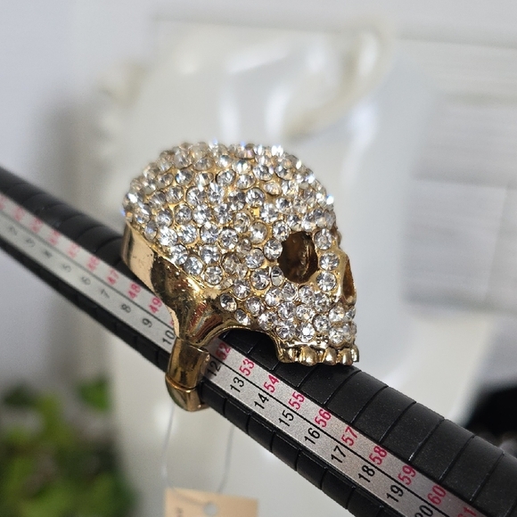 Wow! Statement Gold Pave Crystal Dome Skull Ring - Picture 3 of 10